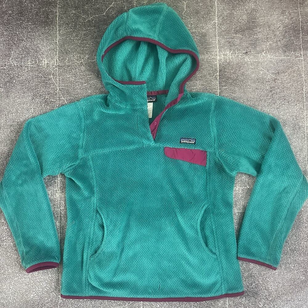 Womens Patagonia Re Tool Snap T Turquoise Blue Hoody Hooded Pullover Jacket Sz M